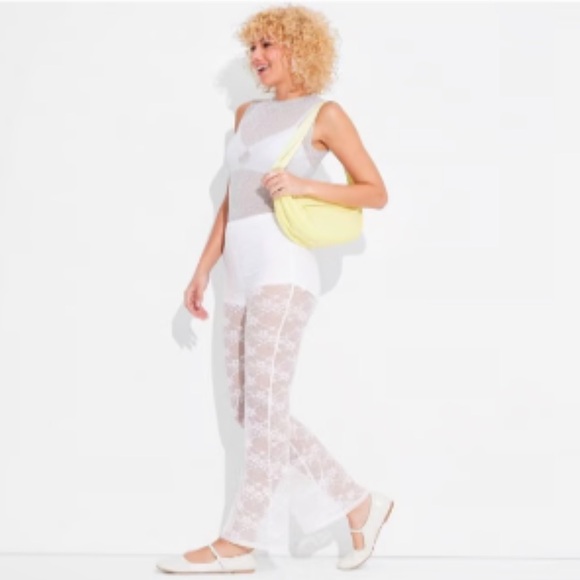 Women's Mid-Rise Flare Sheer Lace Beach Summer Pants -in White Wild Fable - Picture 1 of 12